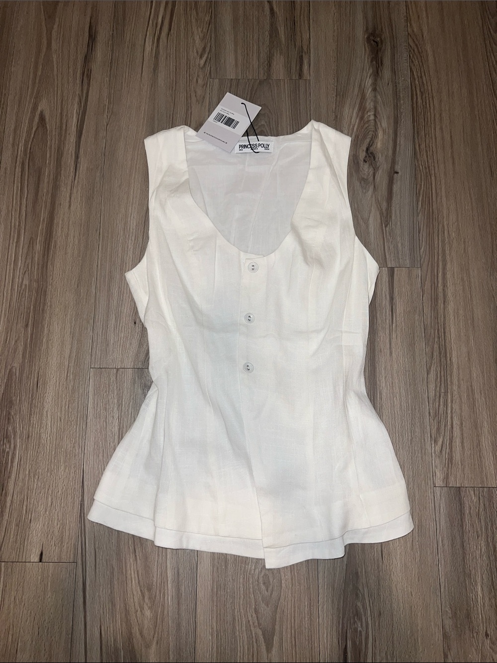 White Button-Front Sleeveless top